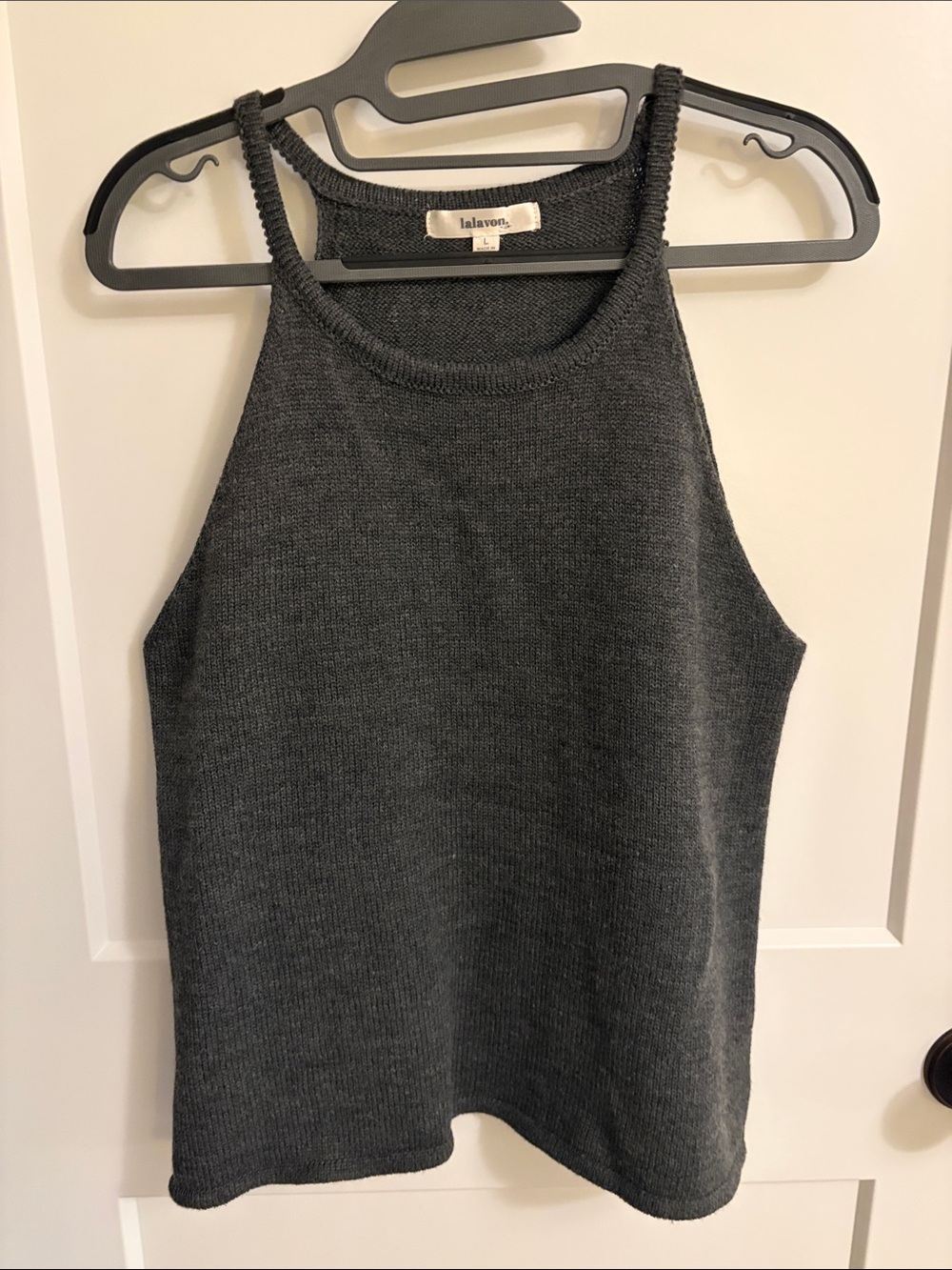 Lalavon Charcoal Knit Racerback Tank Top - L